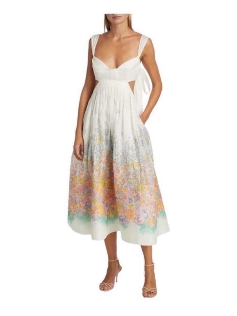 NWOT Zimmermann Ivory Floral Tie-Strap Maxi Dress with Pastel Border AUS4-US12 - Picture 8 of 9